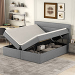 Upholstered Double Bed 200x140cm Dual Access Storage Metal Slats - Grey