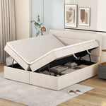Upholstered Double Bed 140x200cm with Storage, Beige