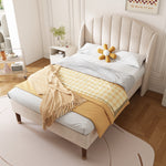Upholstered Single Bed 90x200cm with Slatted Base Headboard Easy Assembly Velvet Beige
