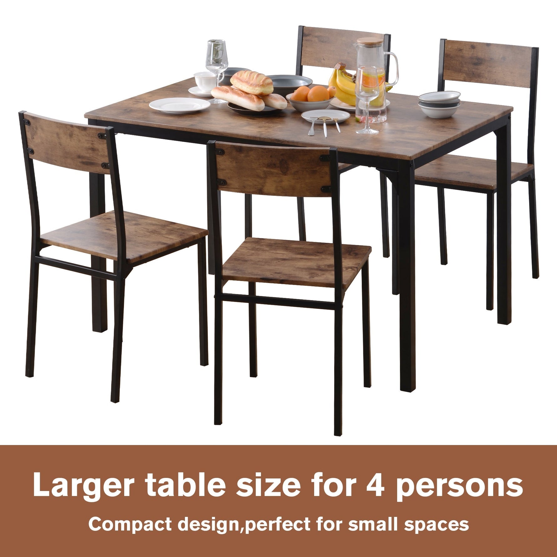 Dining Set Table with 4 Chairs Multi-Use - Vintage Brown