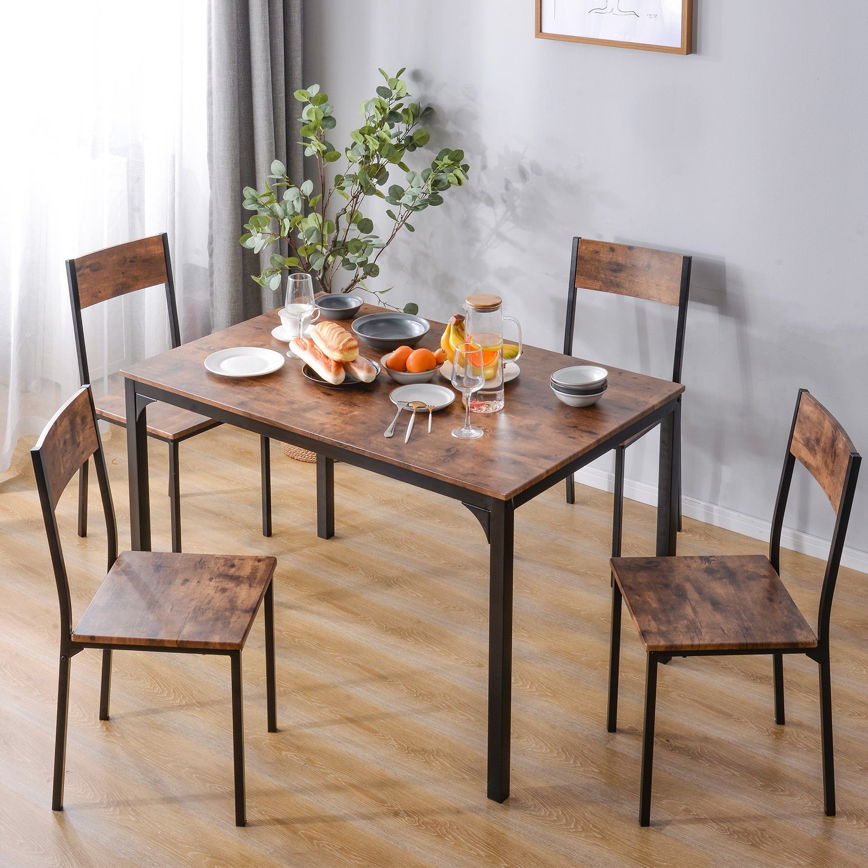 Dining Set Table with 4 Chairs Multi-Use - Vintage Brown