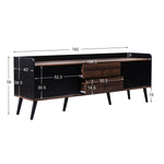 TV Cabinet, Two Drawers Sliding Doors Lowboard, Black and Natural Wood