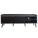 TV Cabinet, Two Drawers Sliding Doors Lowboard, Black and Natural Wood