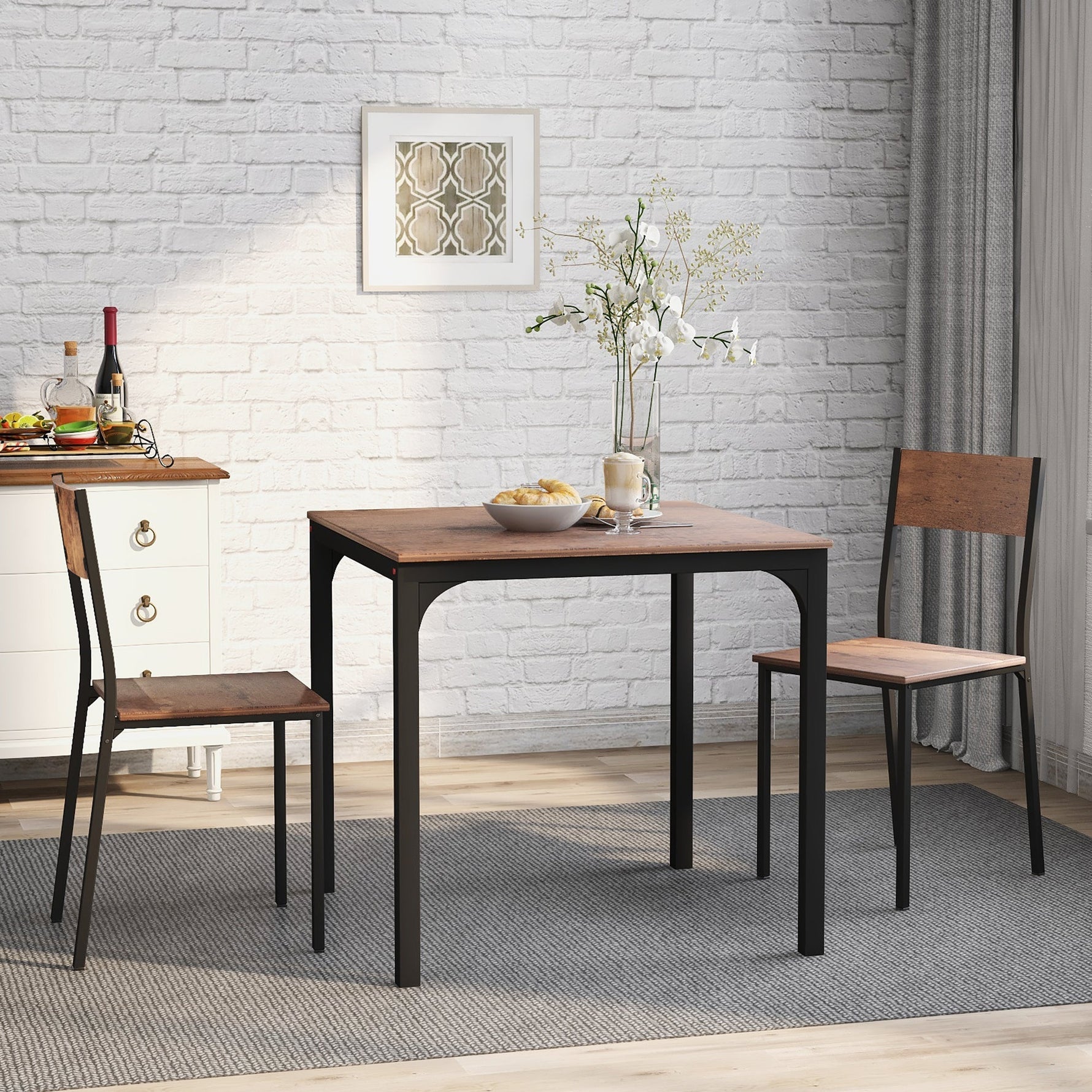 Dining Set Table with 2 Chairs Multi-Use - Vintage Brown