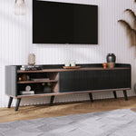 TV Cabinet, Two Drawers Sliding Doors Lowboard, Black and Natural Wood