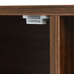 TV cabinet, two doors two compartments low panel, solid wood veneer with gold handles and iron feet