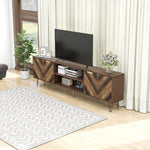 TV cabinet, two doors two compartments low panel, solid wood veneer with gold handles and iron feet