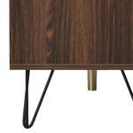 TV cabinet, two doors two compartments low panel, solid wood veneer with gold handles and iron feet