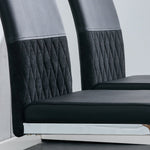 Modern Dining Chairs Set of 4, High-Backed Upholstered Side Chair with Horizontal Stripe Backrest, Black PU Leather and Linen