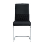 Modern Dining Chairs Set of 4, High-Backed Upholstered Side Chair with Horizontal Stripe Backrest, Black PU Leather and Linen