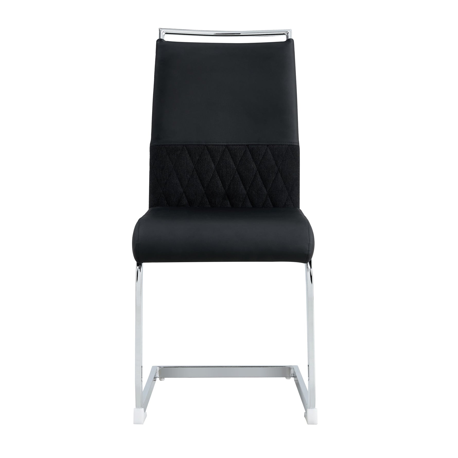 Modern Dining Chairs Set of 4, High-Backed Upholstered Side Chair with Horizontal Stripe Backrest, Black PU Leather and Linen