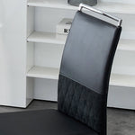 Modern Dining Chairs Set of 2 High-Backed Upholstered Side Chairs with Stripe Backrest PU Leather Linen Black