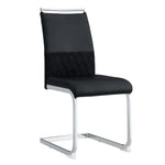 Modern Dining Chairs Set of 2 High-Backed Upholstered Side Chairs with Stripe Backrest PU Leather Linen Black