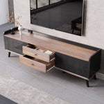 TV Cabinet, Two Drawers Sliding Doors Lowboard, Black and Natural Wood