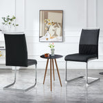 Modern Dining Chairs Set of 2 High-Backed Upholstered Side Chairs with Stripe Backrest PU Leather Linen Black