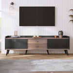 TV Cabinet, Two Drawers Sliding Doors Lowboard, Black and Natural Wood