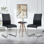 Modern Dining Chairs Set of 2 High-Backed Upholstered Side Chairs with Stripe Backrest PU Leather Linen Black
