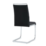 Modern Dining Chairs Set of 2 High-Backed Upholstered Side Chairs with Stripe Backrest PU Leather Linen Black