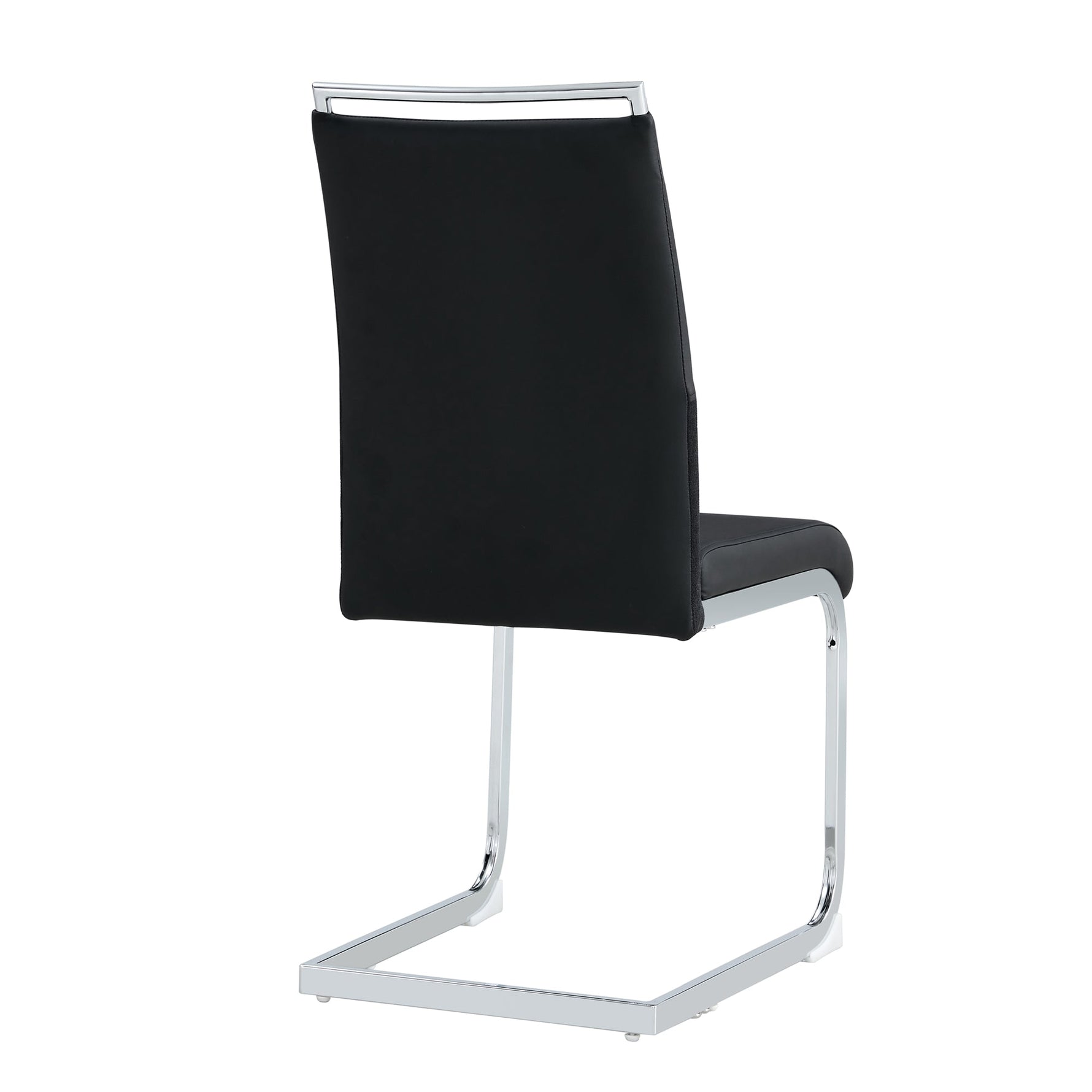 Modern Dining Chairs Set of 2 High-Backed Upholstered Side Chairs with Stripe Backrest PU Leather Linen Black