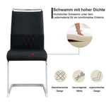 Modern Dining Chairs Set of 2 High-Backed Upholstered Side Chairs with Stripe Backrest PU Leather Linen Black
