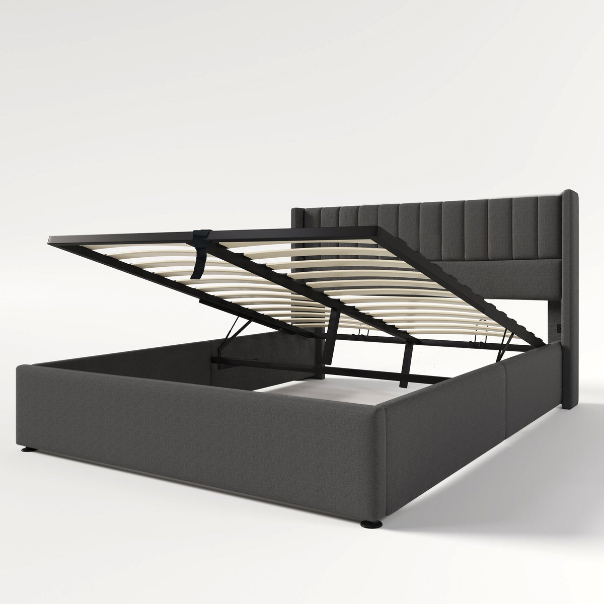 Storage Bed, Hydraulic Double 140x200cm, Upholstered Linen Grey