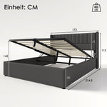Storage Bed, Hydraulic Double 160x200cm Wooden & Metal Slatted Frame, Linen Grey