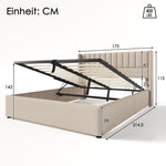 Storage Bed, Hydraulic Double 160x200cm, Wooden Slatted, Beige Linen