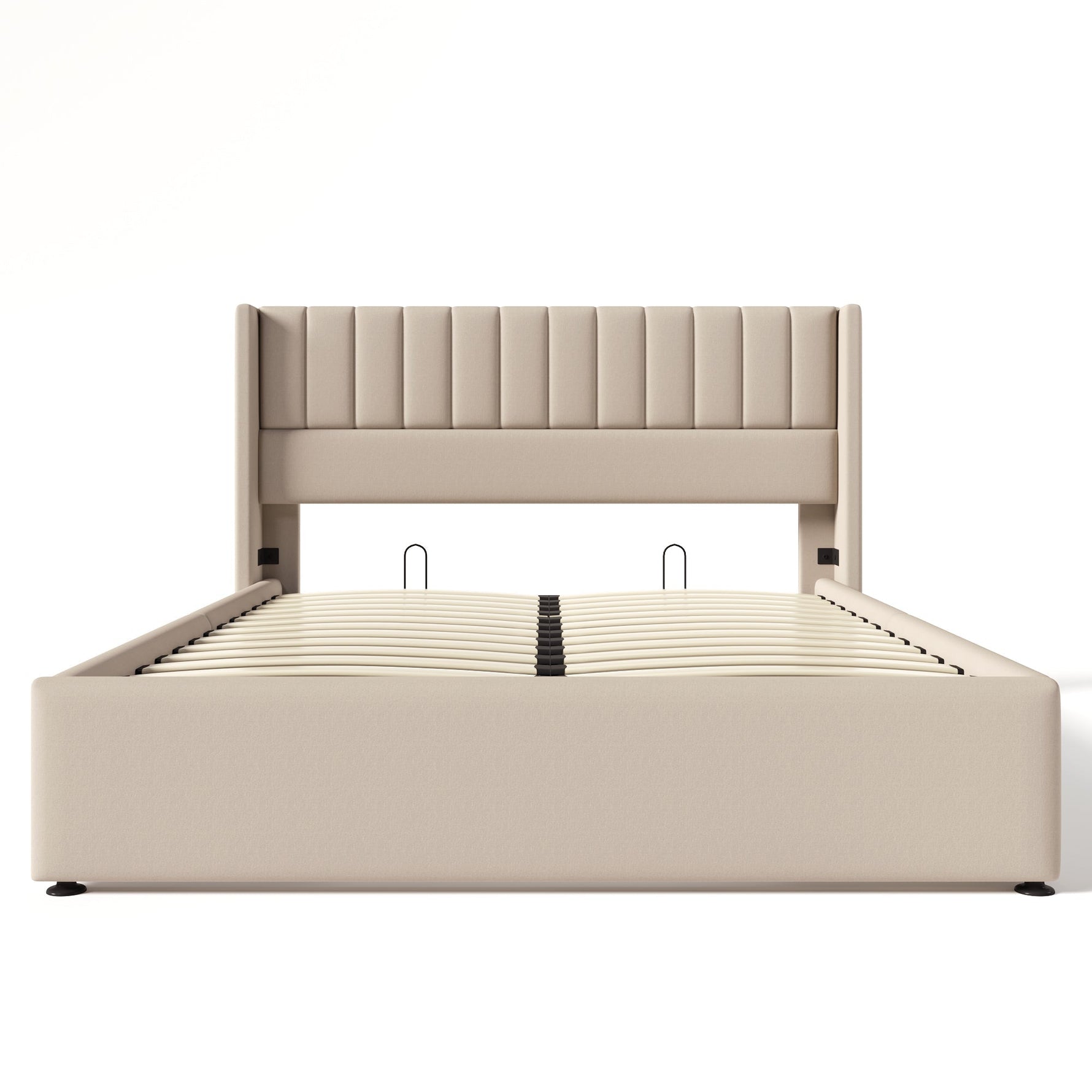 Storage Bed, Upholstered Hydraulic Double 160x200cm, Linen Beige