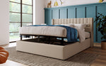 Storage Bed, Hydraulic Double 160x200cm, Wooden Slatted, Beige Linen