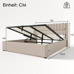 Upholstered Hydraulic Storage Bed, 180x200cm, Beige Linen