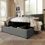 Storage Bed, Hydraulic Double 160x200cm Wooden & Metal Slatted Frame, Linen Grey