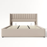 Upholstered Hydraulic Storage Bed, 180x200cm, Beige Linen