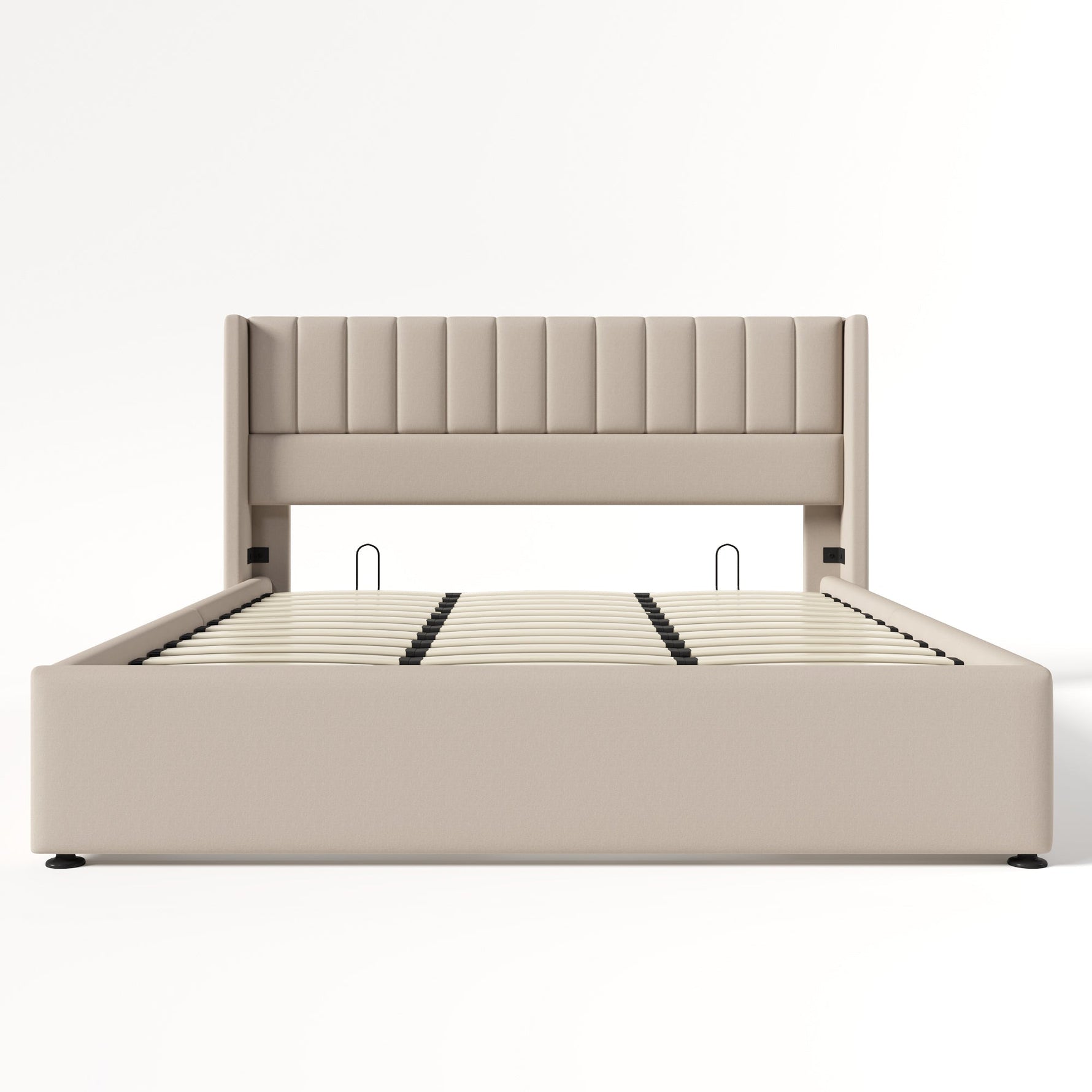 Upholstered Hydraulic Storage Bed, 180x200cm, Beige Linen