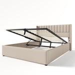 Storage Bed, Upholstered Hydraulic Double Bed 140x200cm, Linen Beige