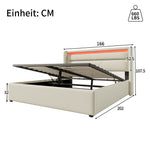 Hydraulic Storage Bed with LED Strip, 160x200cm Double Upholstered, White