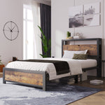 Metal Bed Single 90 x 200 cm with Storage Headboard, Black Steel