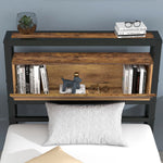 Metal Bed Single 90 x 200 cm with Storage Headboard, Black Steel