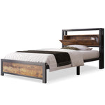 Metal Bed Single 90 x 200 cm with Storage Headboard, Black Steel