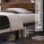 Metal Bed Single 90 x 200 cm with Storage Headboard, Black Steel