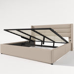 Upholstered Storage Bed, Hydraulic Double 180x200cm Slatted Base, Linen Beige