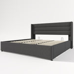 Storage Bed Upholstered Hydraulic Double 180x200cm, Slatted Base - Linen Grey