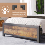 Metal Bed, Double 140 x 200 cm, Storage Headboard, Metal Slatted Frame