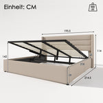 Upholstered Storage Bed, Hydraulic Double 180x200cm Slatted Base, Linen Beige