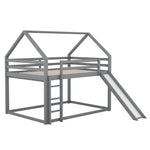 Bunk Bed 140x200cm House Bed Slide & Ladder - Grey
