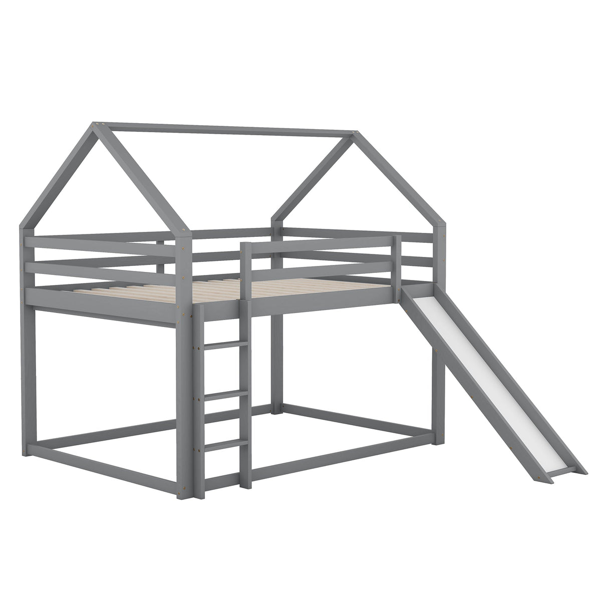 Bunk Bed 140x200cm House Bed Slide & Ladder - Grey