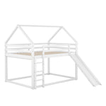 House Bunk Bed 140x200cm Double with Slide & Ladder - White