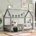 Children's House Bed 90x200cm Chalkboard Slatted Base Safety Rail Pine Wood, Grey