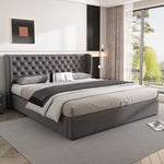 Upholstered Bed 160x200cm Ear-Shaped Hydraulic Storage Slatted Frame - Velvet Grey