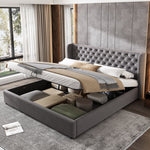 Upholstered Bed 160x200cm Ear-Shaped Hydraulic Storage Slatted Frame - Velvet Grey