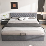 Velvet Upholstered Bed with Hydraulic Storage and Buttoned Headboard, 180x200cm, Grey